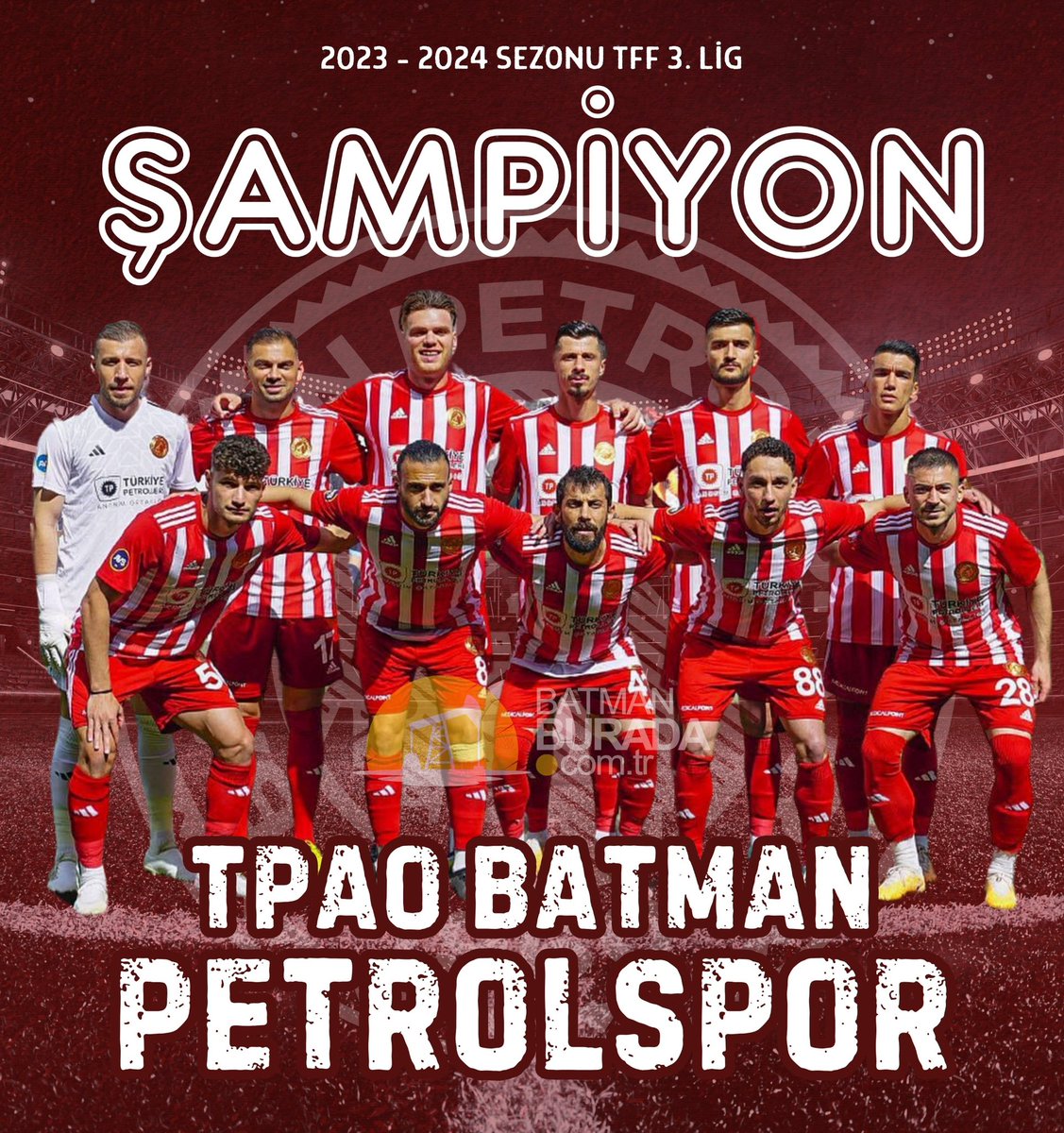 Şehrimin takımı Batman Petrospor, Deplasmanda karşılaştığı Turgutluspor’u 3-2 mağlup ederek şampiyonluğunu ilan etti, 2.Lige yükseldi, Seneye Aynı başarının tekrarını dilerim... GURURLUYUZ,MUTLUYUZ ŞAMPİYONUZ...