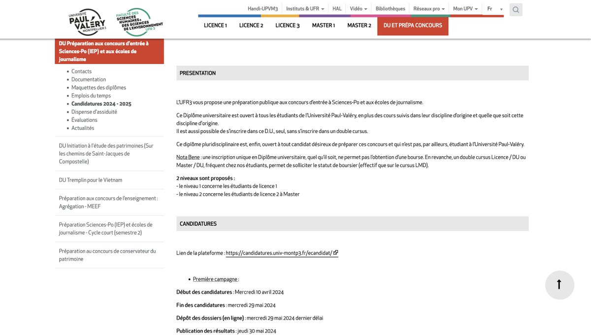 Les candidatures en DU Prépa #SciencesPo et Écoles de journalisme à <a href="/univpaulvalery/">Université de Montpellier Paul-Valéry</a>  ont débuté ➡️
candidatures.univ-montp3.fr/ecandidat/#!ac…
Une préparation 100% publique, avec possibilité d'obtenir, donc, un diplôme universitaire, à des concours aux places et débouchés nombreux.
#ConcoursCommun