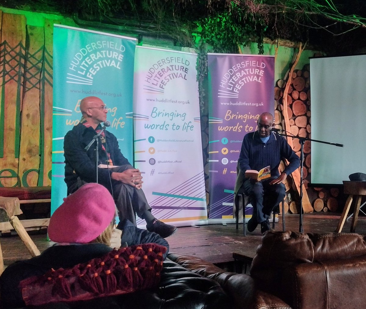 bond_beckybond's tweet image. Great @Hudd_Lit_Fest event with Alex Wheatle @brixtonbard &amp;amp; Colin Grant @writersmosaic @SmallSeedsVenue. Very much looking forward to reading my signed copy of #Sufferah