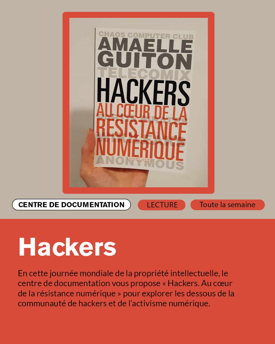 #Vendredilecture 📚 En cette journée mondiale de la #propriétéintellectuelle, le centre de documentation vous propose « Hackers. Au cœur de la résistance numérique » pour explorer les dessous de la communauté de #hackers et de l’#activisme #numérique 💪🏻 #cybersécurité #internet