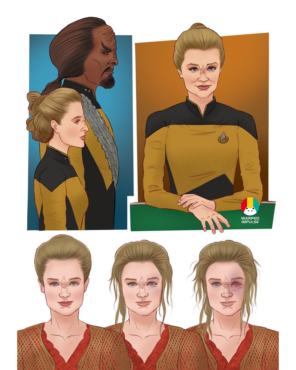 warpedimpulse's tweet photo. Some appreciation for Ensign Sito Jaxa from the #lowerdecks episode of ST: TNG. Also illustrating different stages of Dr Crusher’s makeup application for Sito before embarking on her ill-fated mission into Cardassian space.
#startrek #startrekTNG #SitoJaxa #shannonfill #worf https://t.co/wRUfUgJp0g