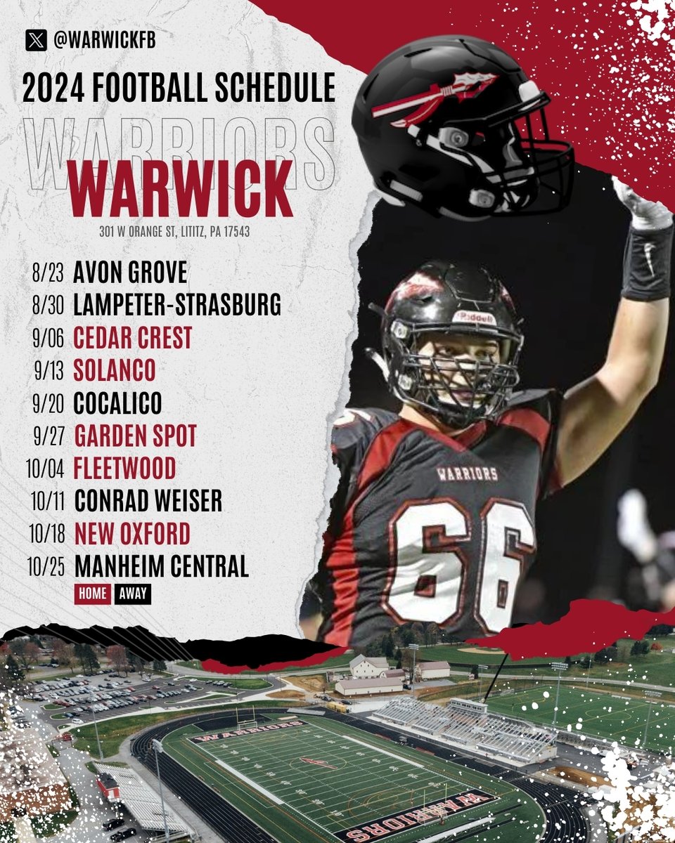 WarwickFB's tweet photo. Our 2024 schedule. #WarriorNation https://t.co/WScUoBoChy