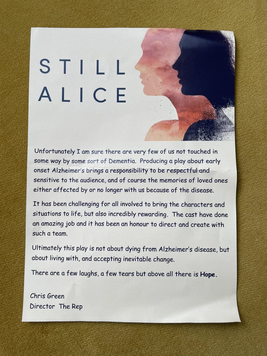 Still Alice by The Rep @castindoncaster was thoroughly engaging, especially in the intimate atmosphere created in Second Space. Cleverly staged, beautifully acted, very emotionally affecting. Congratulations to all involved.