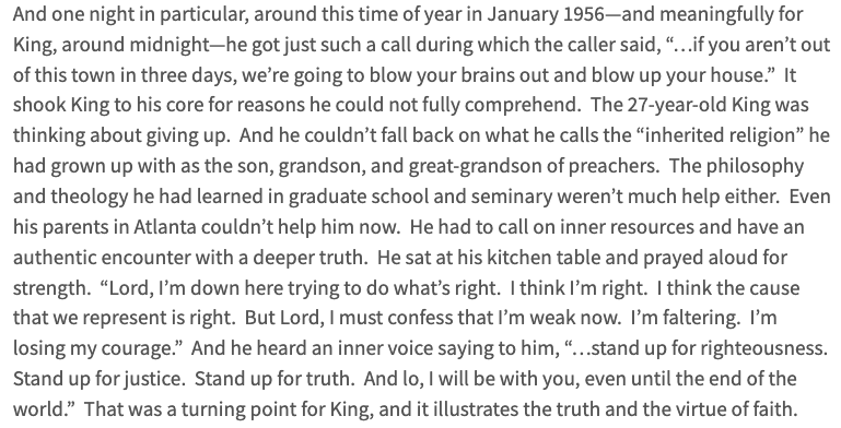 @brendanetynes I'm loving this. But losing it all was the stakes back in the day. People knew they were risking their lives and went to jail anyway.
Famous kitchen table moment in MLKJr.'s life, per Taylor Branch, where he turned it over to the God he believed in. 
voices.wustl.edu/ancient-virtue…