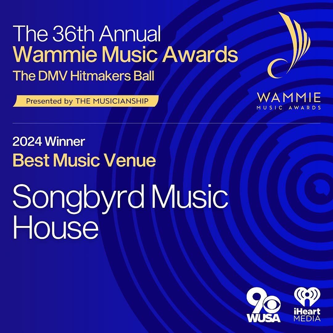 Friends, family, patrons and artists!! Songbyrd is proud to be your back to back @wammiesdc Award Winner for Best DC Music Venue and salutes @TheMusicianShip for continuing to take the #Wammies to new heights! See you soon at The Byrd!