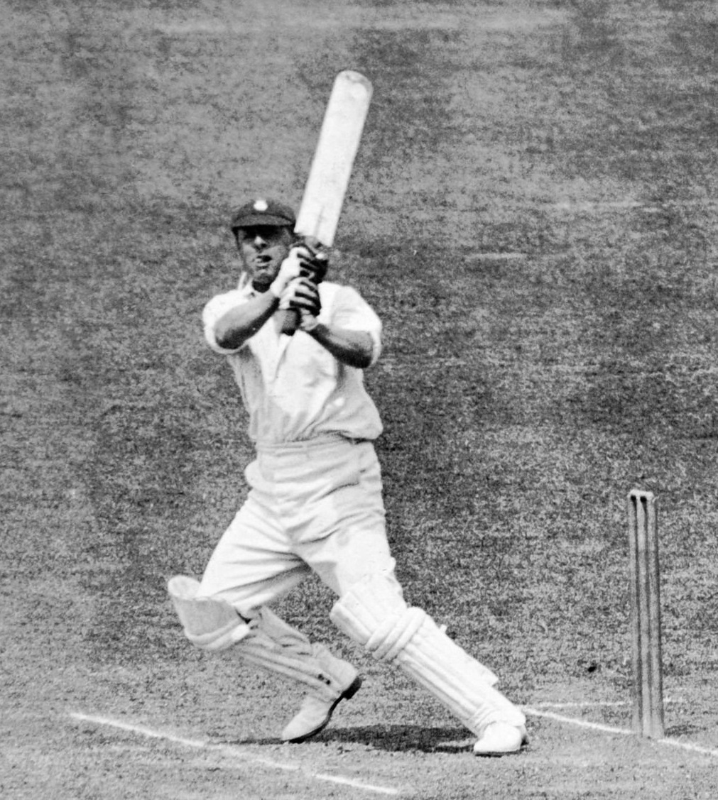 The swashbuckling Lionel Tennyson lofts a ball into the mound stand, Middlesex v Hampshire, Lord's, July 21st 1923. He scored 34 in 45 minutes in a stand of 55 with Phil Mead. Tennyson's career record was average (16828 runs at 23.33) but many of innings were memorable