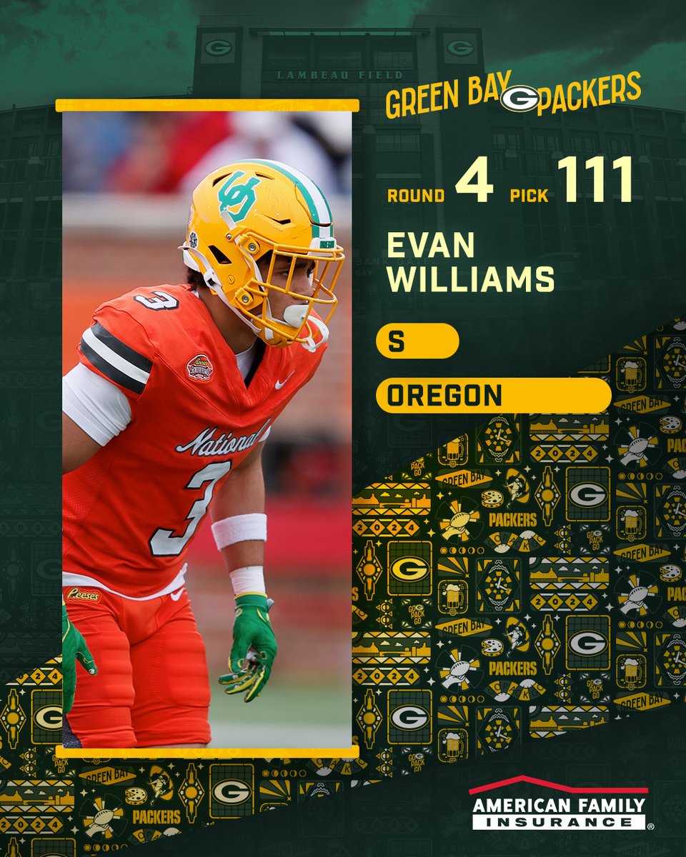 With the 111th pick in the 2024 #NFLDraft, the #Packers select S Evan Williams from the University of Oregon! @amfam | #PackersDraft