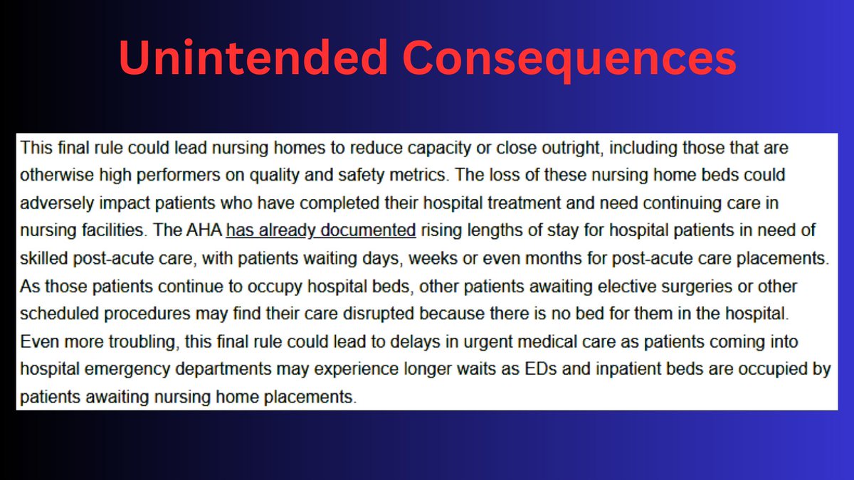 A Saturday reminder @CMSGov @HHSGov @Potus. Perverse and unintended consequences of your minimum staffing rule will impact Skilled Nursing, Hospitals, and ultimately anyone needing emergent care. #WhoWillCare