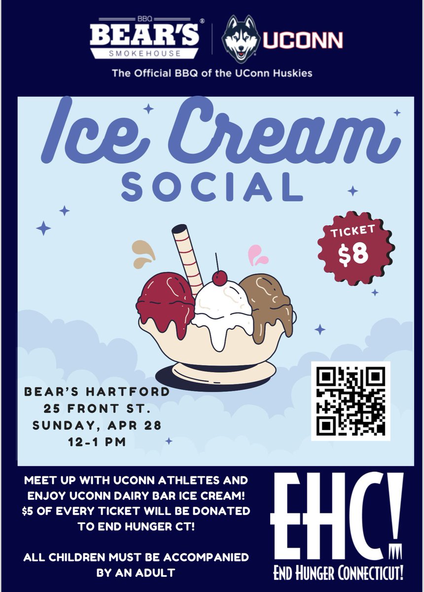 Join us in Hartford this Sunday to enjoy some ice cream and help us support End Hunger CT!  Tickets can be purchased at the link below”.  Here is the link: events.bearsbbq.com.