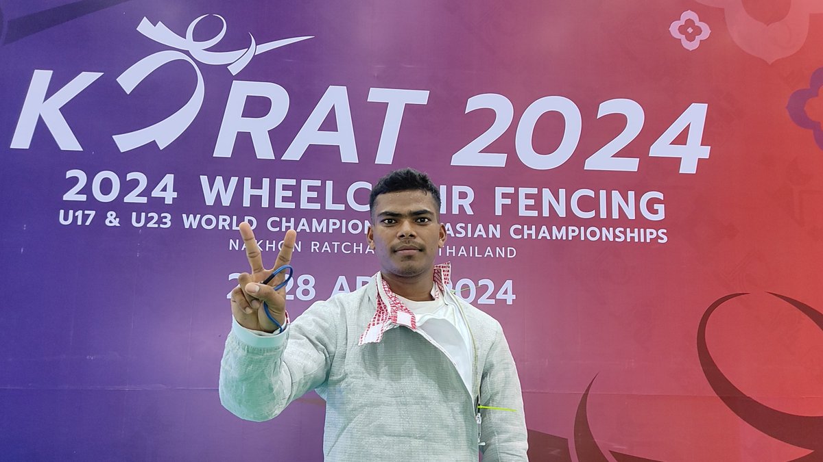 Congratulations to Fencer Pabitra Sahu for winning the Silver Medal in the Men's Sabre Individual event at the #WheelchairFencing U23 World Championship 2024 in Thailand!🥈🤺 #U23WorldChampionship2024 #SilverMedal