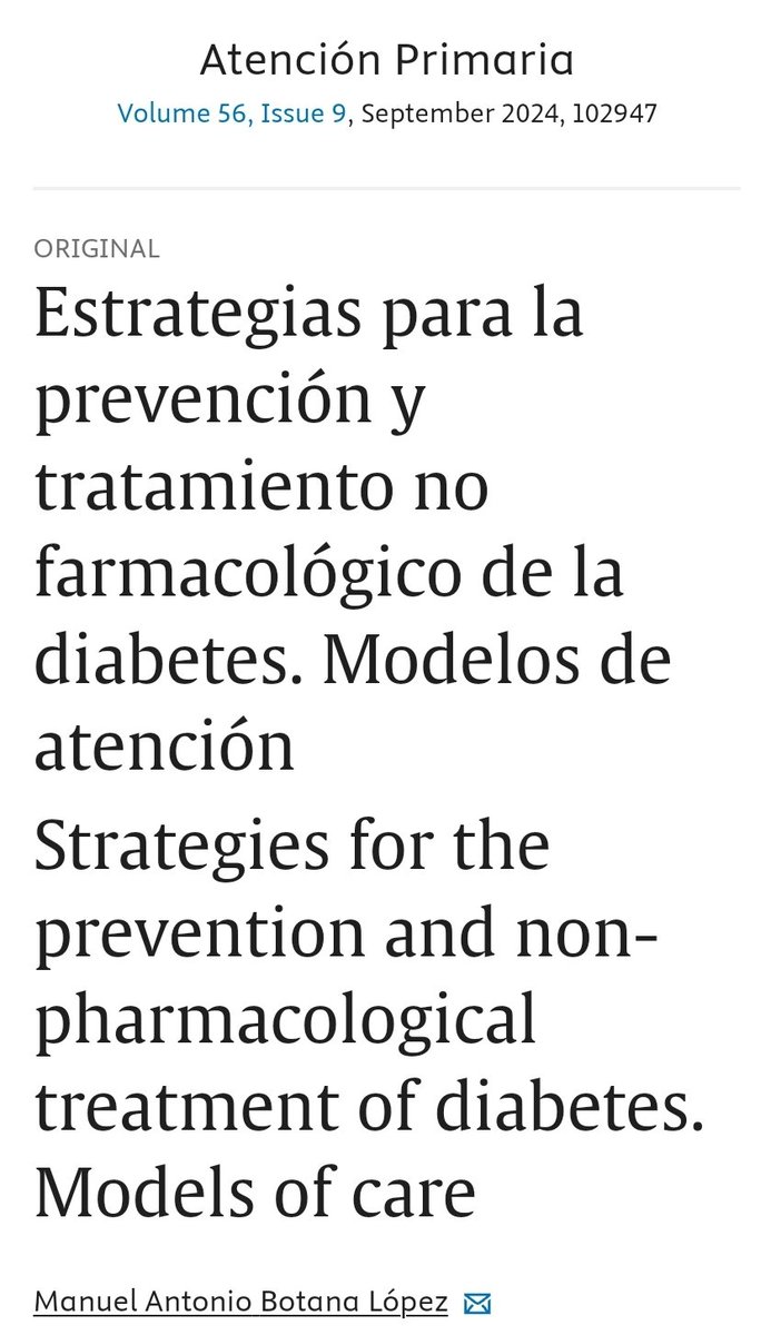 Tengo el placer de compartir con ustedes esta revisión sobre las 'Estrategias para la prevención y tratamiento no farmacológico de la #diabetes '. authors.elsevier.com/sd/article/S02… @semfyc @SEDiabetes @SEMG_ES @SEMERGENap @redGDPS @diabeteSEEN @Sociedad_SEMI @SanidadeXunta @sanidadgob