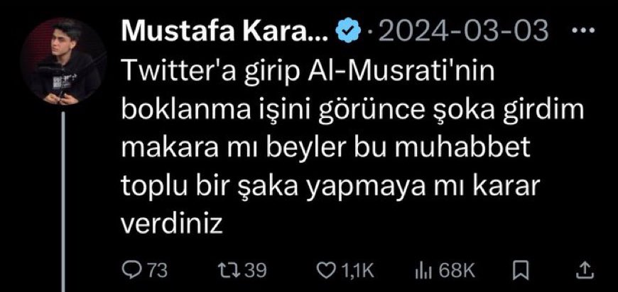12 M€ ödenen Al Musrati:
Galatasaray derbisi: kendi kalesine gol
Fenerbahçe derbisi: kırmızı kart 

Şu tweeti atarken ne düşündün, ne hayal ettin ki mesela