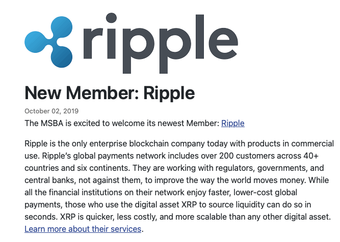 The FBI warns Americans against using #cryptocurrency money transmitting services that are not registered as Money Services Businesses (MSB)

The MSBA is excited to welcome its newest Member: <a href="/Ripple/">Ripple</a>