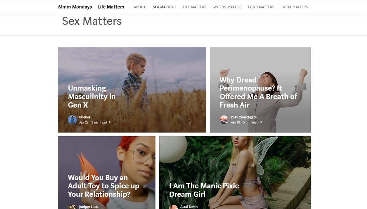 Check out the recent posts on #SexMatters only on @MmmMondays 
by @rhobeau @PosyChurchgate juniper less & @asrai 
medium.com/mmm-mondays/se…