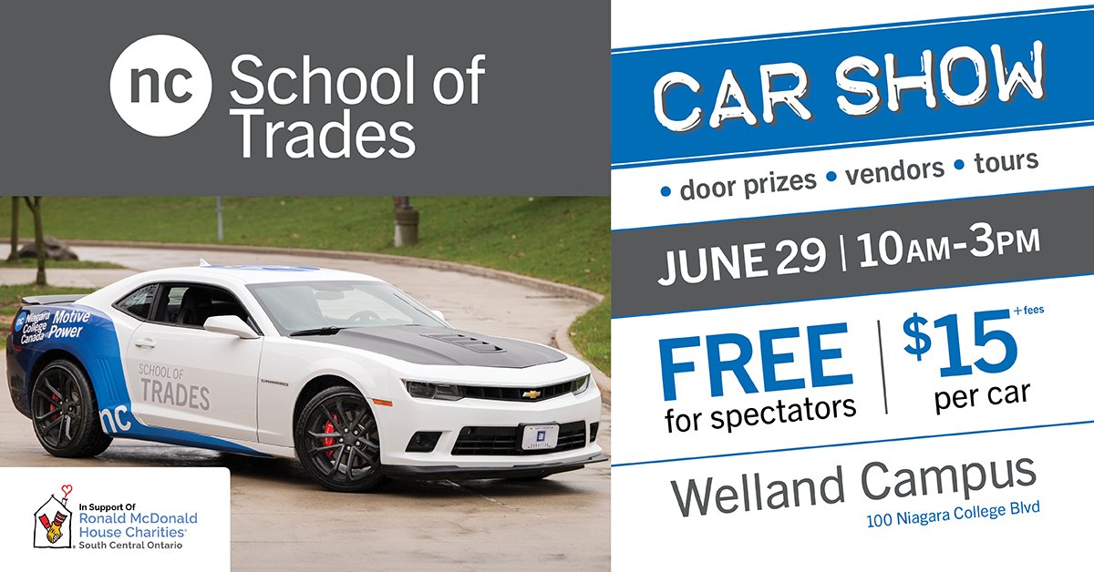 Rev up your engines for NC's 1st Annual School of Trades Car Show! 🚗 Join us for a day packed with car displays, family fun, food, and vendors. Best of all, it's all for a good cause supporting Ronald McDonald House South Central Ontario. Details here ⤵️ niagaracollege.ca/carshow