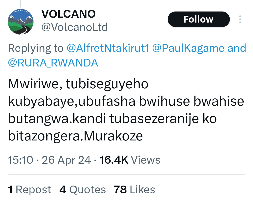 EmmanuelINTORE's tweet photo. NO KWA #PREZIDA NGO BA🥱🥱#NTIBIZOROHA
Muti byatangiye bite⁉️ Umuturage ati:" Ibyo murimo murabizi? Imodoka mwatubwiye ko iza saa sita n'inusu none saa saba ngo ba... Munshakire #TaxVoiture..."
Abakozi ba @VolcanoLtd bati acha maneno imodoka iraje wana😅.... Nyuma ya 3 minutes, RUFEREDI yahise ahamagara Perezida PK byihuse.... Kubera ko yari mu ndege agana #UA muri Special Economic Forum ntiyitabye ariko @RURA_RWANDA yahise yimanukira nk'umurabyo iba ikuruye ugutwi @VolcanoLtd... Volcano n'igihunga kinshi yanditse interuro mu mirongo 4 ifatanye bigaragara ko ubwoba bwari umuba🥶 isaba imbabazi Kandi yarahiye ngo ntizongera gukerereza abagenzi😅.
Ibindi byose nawe wisomere kuri #screenshot 👇👇
Ese ni iyihe #Agency itahiwe⁉️😅🤔