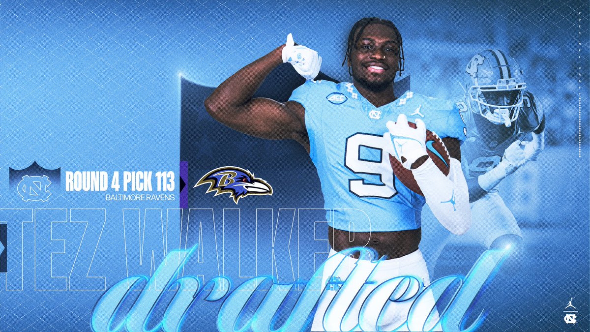 Chapel Hill ▶️ Baltimore Tez Walker is a Raven! #CarolinaFootball 🏈 #NFLDraft