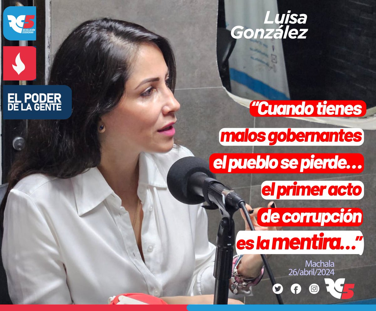 'Cuando tienes malos gobernantes el pueblo se pierde...
El primer acto de corrupción es la mentira...'

Luisa González 
Machala 26 de Abril 

#ElPoderDeLaGente
@LuisaGonzalezEc
@MashiRafael