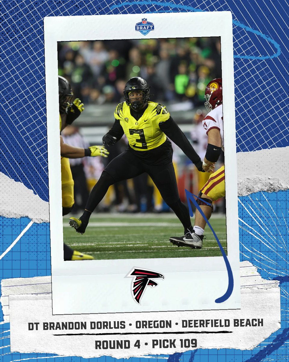 2024 #NFLDraft FLORIDA DRAFT ALERT! ROUND 4 - PICK NO. 109 Atlanta Falcons DT Brandon Dorlus Oregon Deerfield Beach 2024 FLORIDA NFL DRAFT TRACKER: floridahsfootball.com/2024/04/25/202… 📸: University of Oregon Athletics #flhsfb @HSFBamerica @DBHSpathfinder @CoachCamDBHS @BeachBoysFB