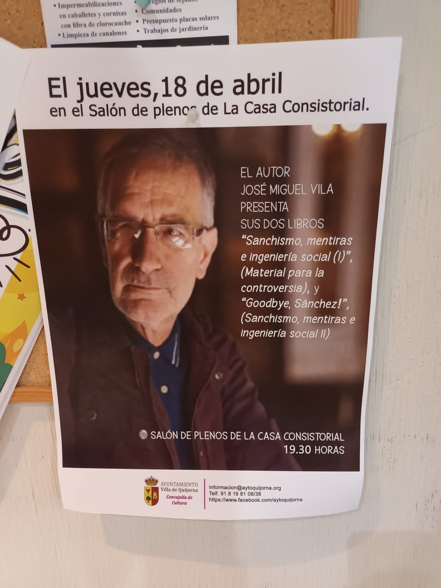 Quiero recordar que en Quijorna,dónde soy concejal en la oposición,el PP estimó correcto realizar el 18 de abril en el salón de Plenos la presentación de libros contra el sanchismo,uno de ellos titulado goodbye Sánchez. #MereceLaPenaPedro
#YoConPedroSanchez 
#YoConLaDemocracia