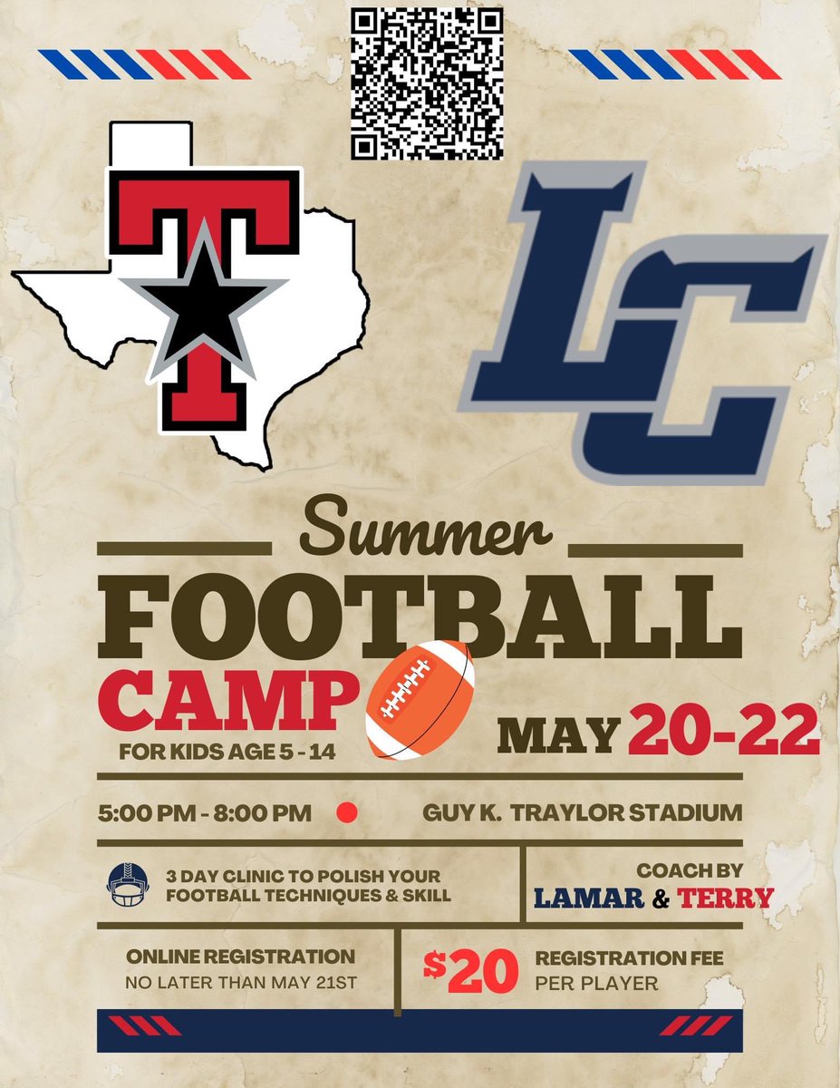 Coach Jackson and Coach Johnson are hosting our first ever Battle of the Berg Football Camp the last week of school for just $20. The camp will be in the evening from 5-8pm at Traylor Stadium. QR code at the top will take you to the link to register!