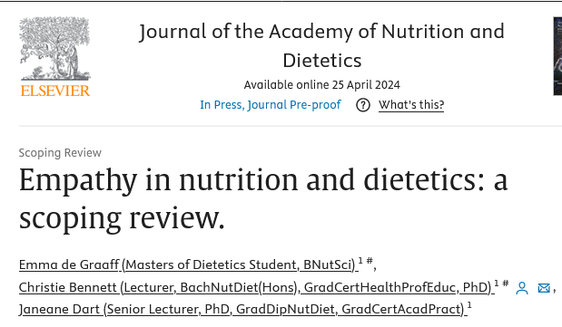 Empathy in nutrition and dietetics: a scoping review. sciencedirect.com/science/articl…