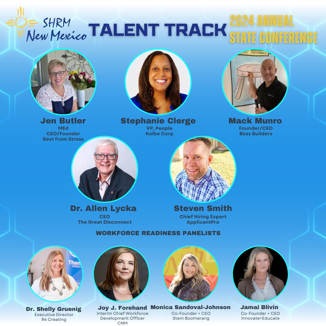 📢 Announcing our speakers for the HR Department track at the 2024 SHRM NM State Conference! 🎉 Get ready to be inspired by industry experts who will share insights and strategies to boost your HR practices. Don’t miss out on these incredible sessions! #SHRMNM24 #HRConference