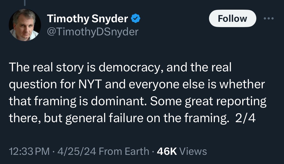 In which the Levin Professor of History at Yale argues that the fundamental purpose of national news media is to “frame” the accomplishments of the Executive in as positive a light as possible. For “democracy”, y’know.