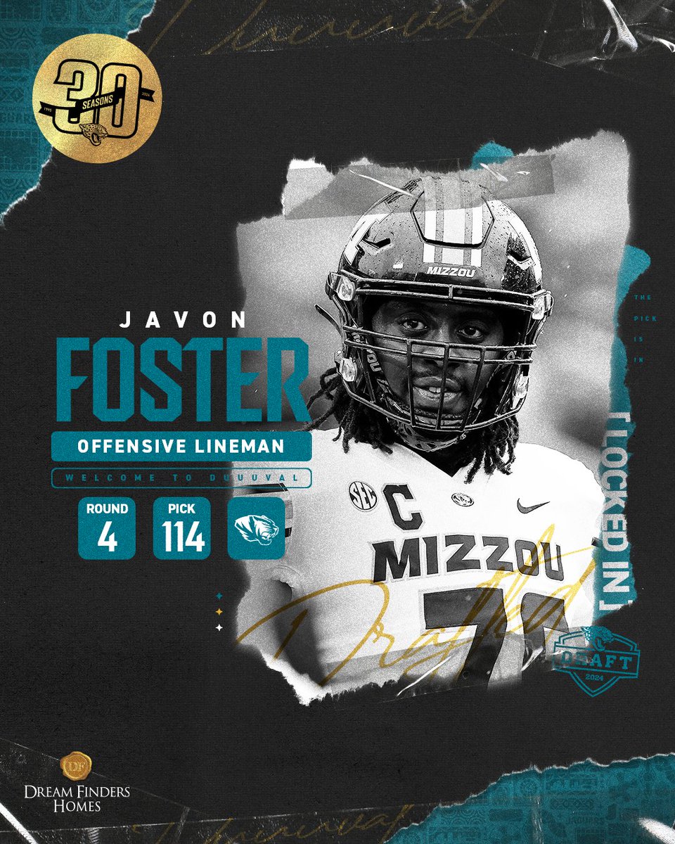 A bodyguard joins the bunch 😤 We have selected Missouri OL Javon Foster with the 114th overall pick! @Dream_Finders | @_ybvon