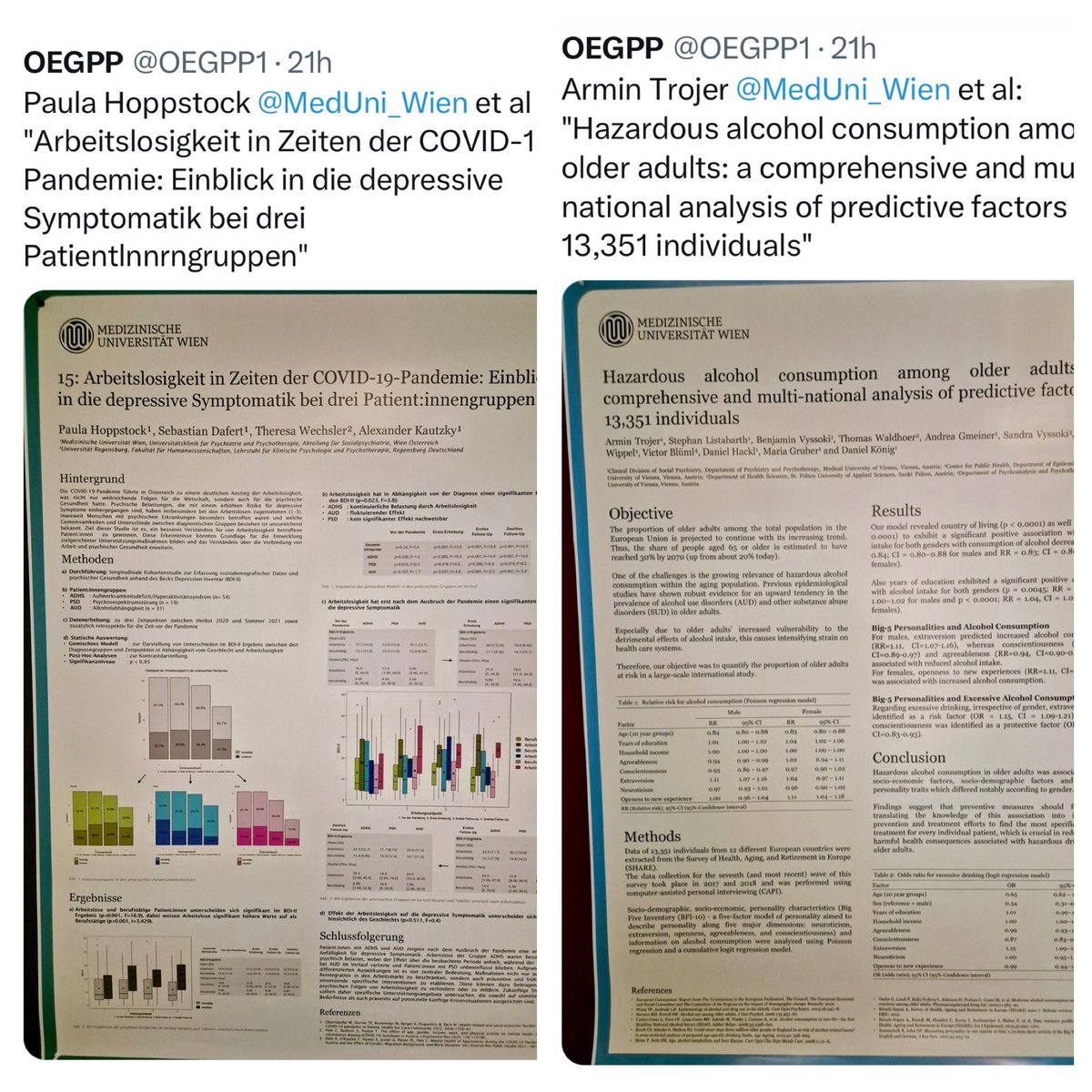 Gratulation an: 

- Dr. Armin Trojer & Team und an 
- c.m. Paula Hoppstock & Team 

der Klinischen Abteilung für Sozialpsychiatrie der @MedUni_Wien zum 
Posterpreis der ÖGPP 2024! #OEGPP24 
Tolle Arbeiten!