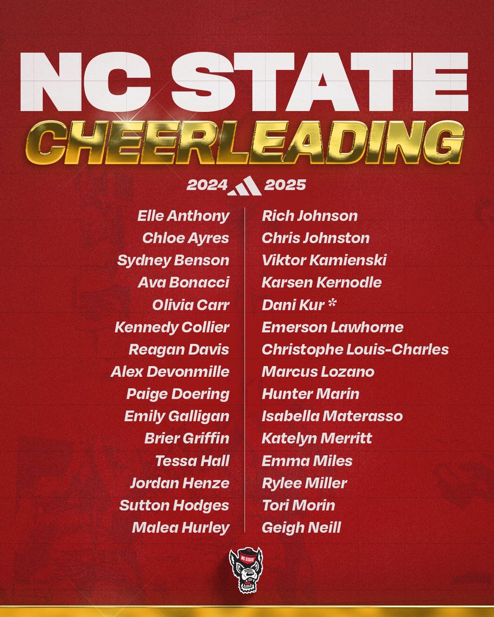 ncsucheer's tweet photo. Congratulations to the new and returning 2024-25 NC State cheerleaders! 🐺💫 

♥️ #WeAreTheWolfpack https://t.co/FjuHWuMENP