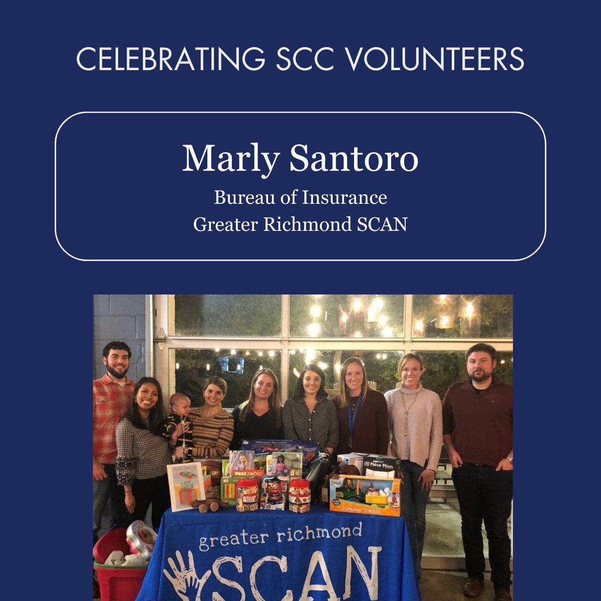 For 8 years, SCC's Marly Santoro has volunteered her time to @rvaSCAN. Marly has helped raise awareness for the mission through her work coordinating the Holiday Shop & Blue and White Ball. Thank you for all you do, Marly! Learn more grscan.com/get-involved/v… #NVW #VolunteerWeek