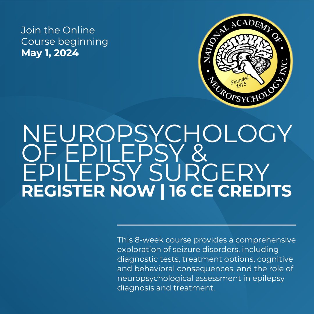 Elevate your understanding of epilepsy & its cognitive implications with NAN's upcoming online course, 'Neuropsychology of Epilepsy & Epilepsy Surgery.' Secure your spot today and earn 16 CE Credits!⬇️ nanonline.org/nan/Education_…