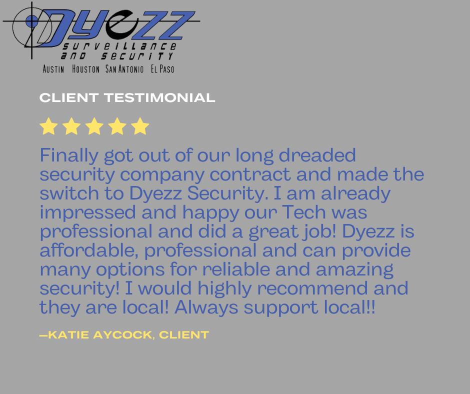 ⭐ Dyezz Customer Review ⭐ Thank you so much for trusting in us ❤️

#DyezzSurveillance #AustinTexas #AustinBusiness #openpath #rhombus #rhombussytems #FireProtection #FireAlarm #FirePrevention #FireSafety #FireAlarmSystem #SmokeDetection