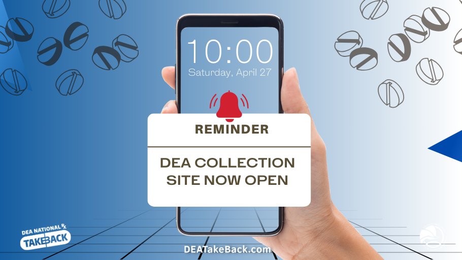 WEST COAST! Your collection sites are now OPEN. Join us from 10am-2pm at a collection site near you to safely dispose of your unneeded prescription medications. Stand up against our nation’s #OpioidEpidemic. Join us for #TakeBackDay!

Learn more: bit.ly/3PuKTy4