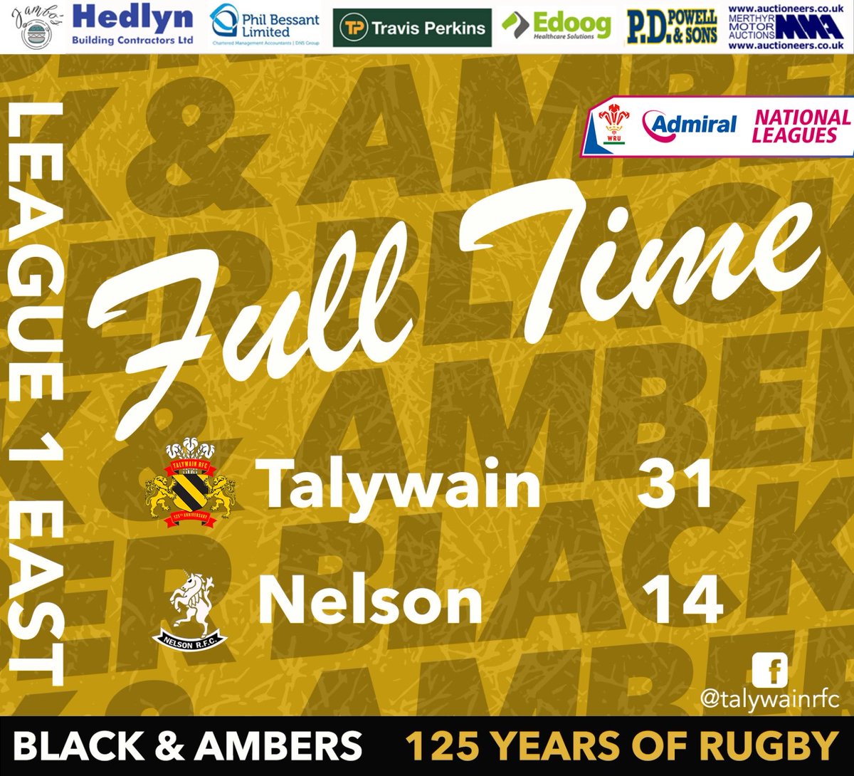 A hard fought bonus point win today against a tough Nelson side sees us remain in the title race. Good luck to Nelson in their remaining league game and their cup game against Builth Wells this week. 🖤💛🖤💛