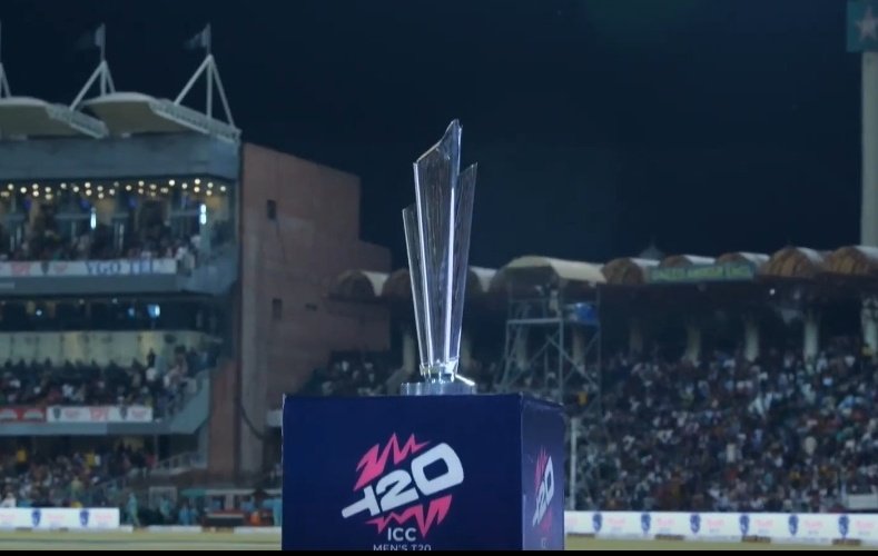 The T20 World Cup trophy at Gaddafi Stadium Lahore 🇵🇰✅ #T20WorldCup2024 #PAKvNZ #Pakistan #PakistanCricket
