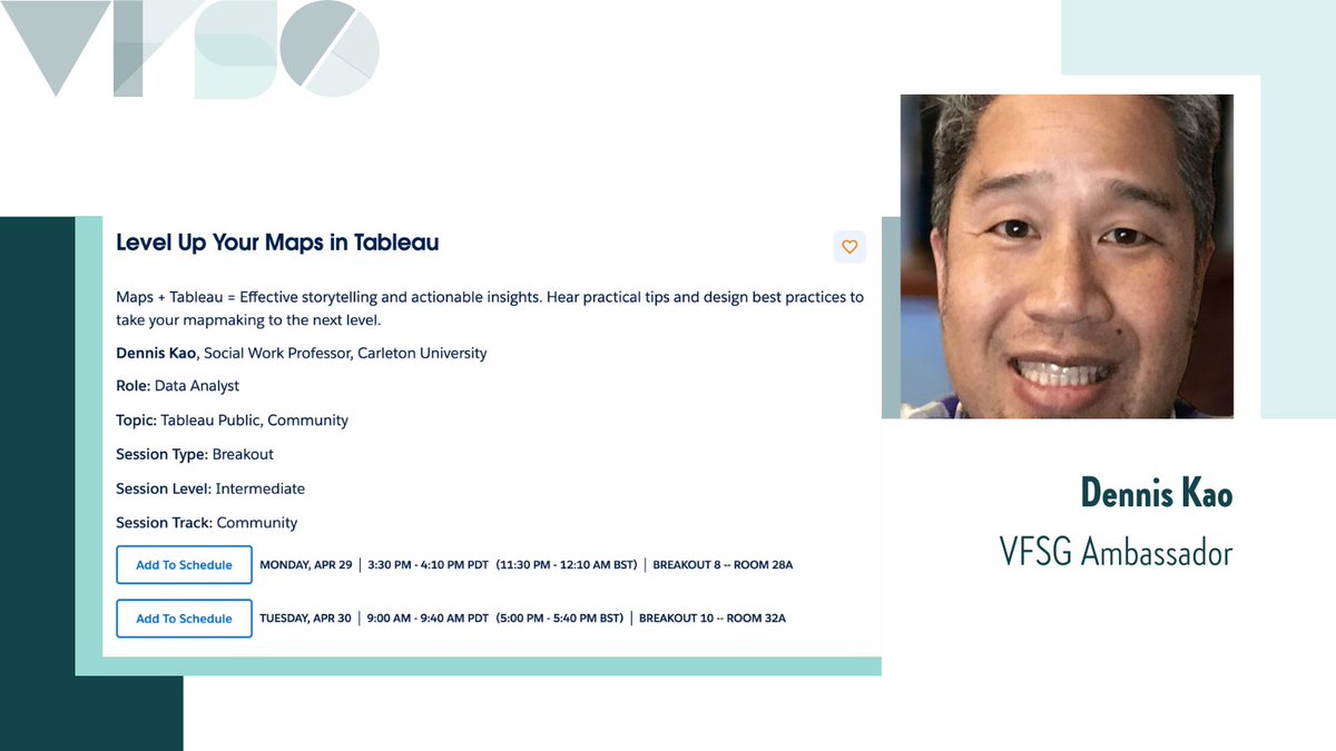 VizFSG's tweet image. Attending the @tableau Conference #TC24? Be sure to check out these sessions by the fabulous @NicoleKlassen12, @professorkao, @AdrianZinovei, and @DocKevinElder from the #VizForSocialGood team! 🌟 

More information ➡️: bit.ly/3Qlzu41.

#VFSG #Tableau #Data24 #DataFam