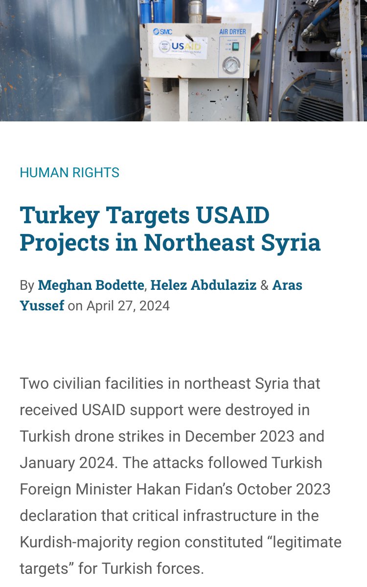 Will you condemn attacks on civilian infrastructure in Northeast Syria that your @USAID colleagues spent U.S. tax dollars to restore? kurdishpeace.org/research/human…