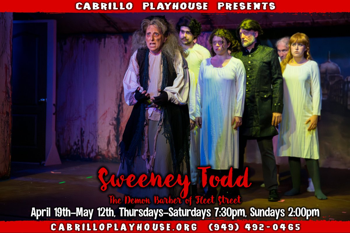 Only 2 tickets currently left for Sweeney Todd tonight at 7:30pm! You definitely don't want to miss this amazing show, so buy your ticket before it's too late!

Tickets available at tix.com/ticket-sales/c…

#southerncalifornia #beach #play #fun #sanclemente #theatre #theater