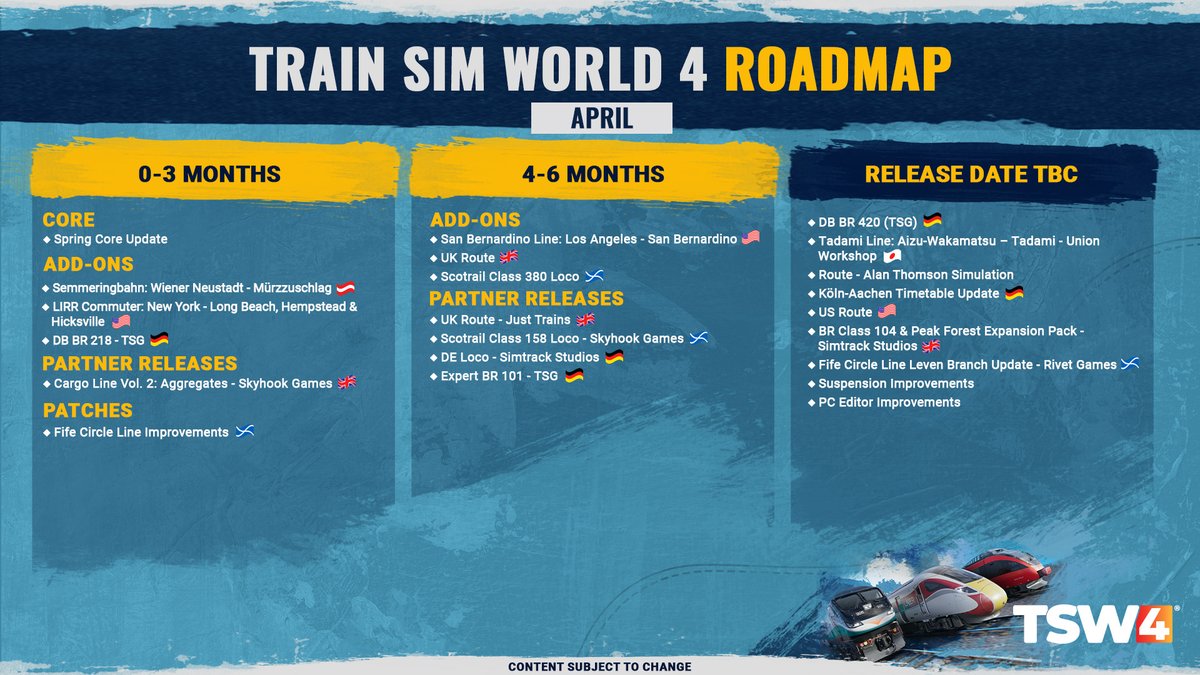 Here's your April Roadmap Reminder! 📅 Missed the stream earlier this month? Watch via our YouTube channel 🔴 youtube.com/live/Pb6i-grFz… #TrainSimWorld4