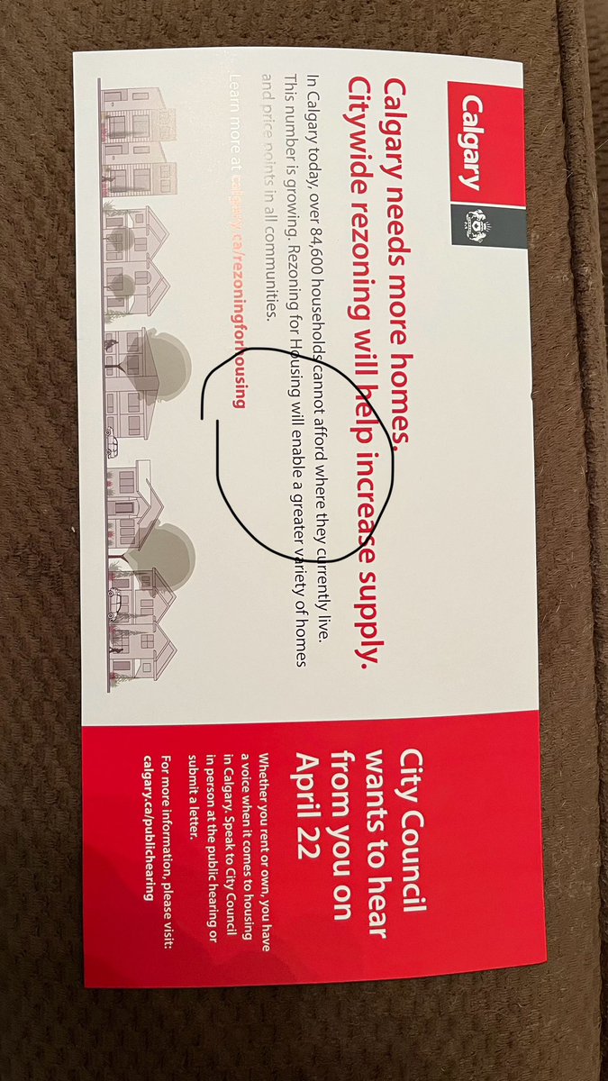 @RedNeckStacy @kourtpenner @innfromthecold @YWcalgary @VibrantCalgary @StrongTownsYYC @ClimateHubYYC @InamTeja This is one of two mailers from the city of Calgary sent to my house. It literally uses the word ‘afford’. @sunrickbell #yyccc #blanketrezoning
