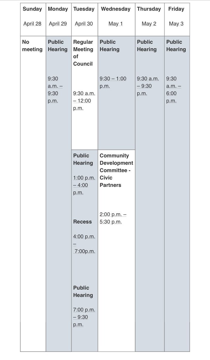 As city-wide rezoning public hearing enters Day 6, the City of Calgary has released a schedule for proceedings next week.