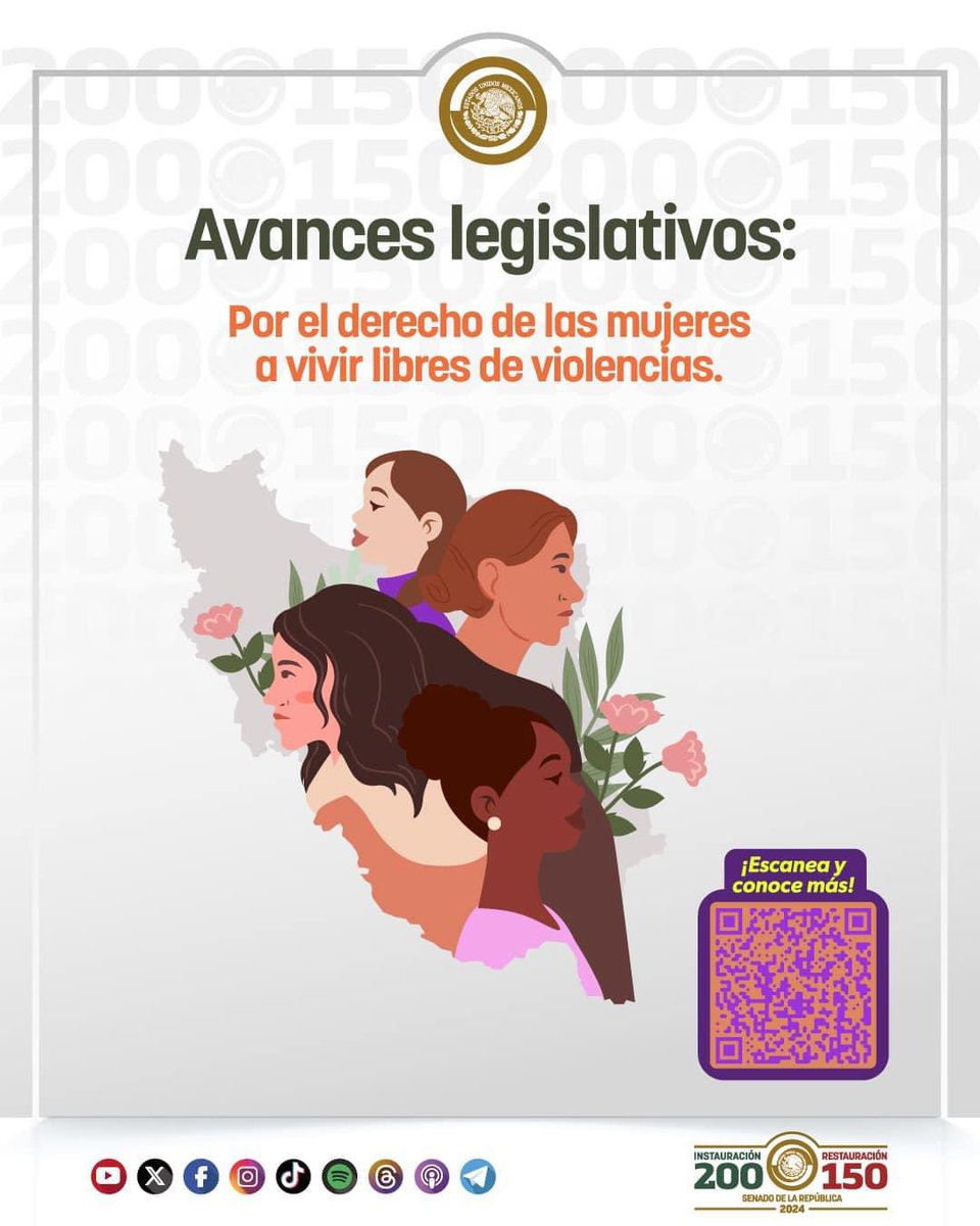 ¡Les invito a descubrir los avances legislativos del @senadomexicano! Podrán acceder al enlace directo o escanear el código QR para conocer más sobre nuestros esfuerzos por un futuro más igualitario. Por el derecho de las mujeres a vivir libres de violencias. 👩🏽‍⚖️💪🏼 #Legislación