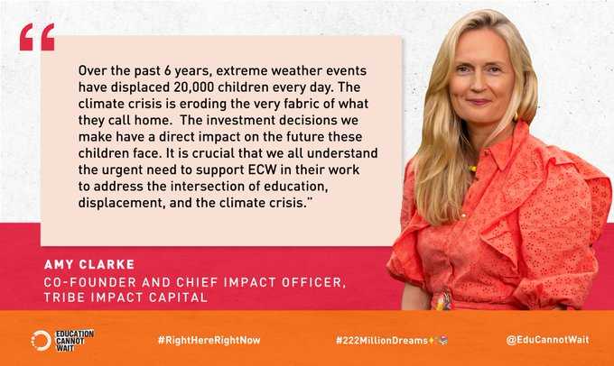 “It's crucial to understand the urgent need to support #ECW in their work to address the intersection of education, displacement & #ClimateCrisis. No child should be denied the right to #education.” ~@Tribe_ImpactCap's @PlanetBubble #RightHereRightNow👉bit.ly/ECWClimate/