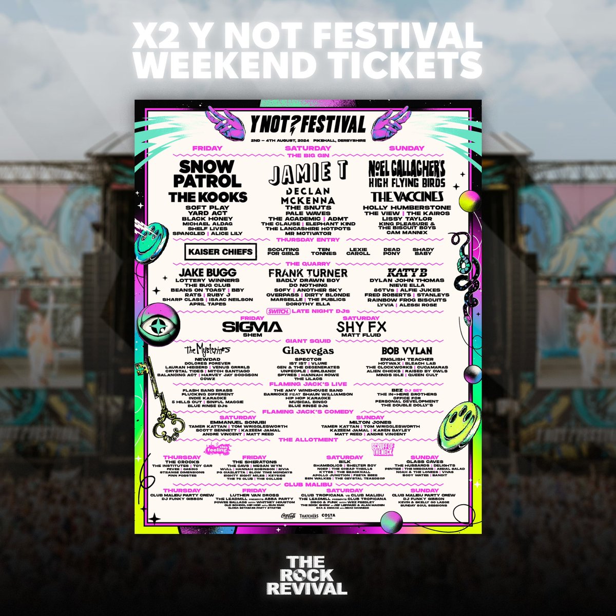 For a chance to win X2 @ynotfestival weekend tickets 🎫 -Like and RT -Follow @therockrevival_ & @ynotfestival -Tag a mate P.S. Follow on Instagram for a double chance!