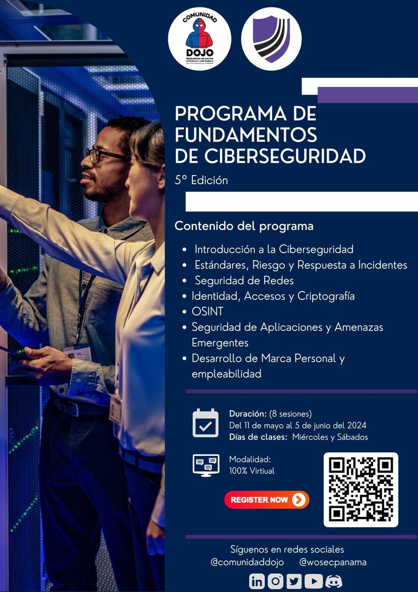 ¡Regresa el Programa de Fundamentos de Ciberseguridad!

Te invitamos a formar parte de nuestra 5° Edición en conjunto con WoSEC Panamá.

Impulsa tu carrera en ciberseguridad, ¡y regístrate ya!

#ciberseguridad #comunidaddojo #wosecpanama