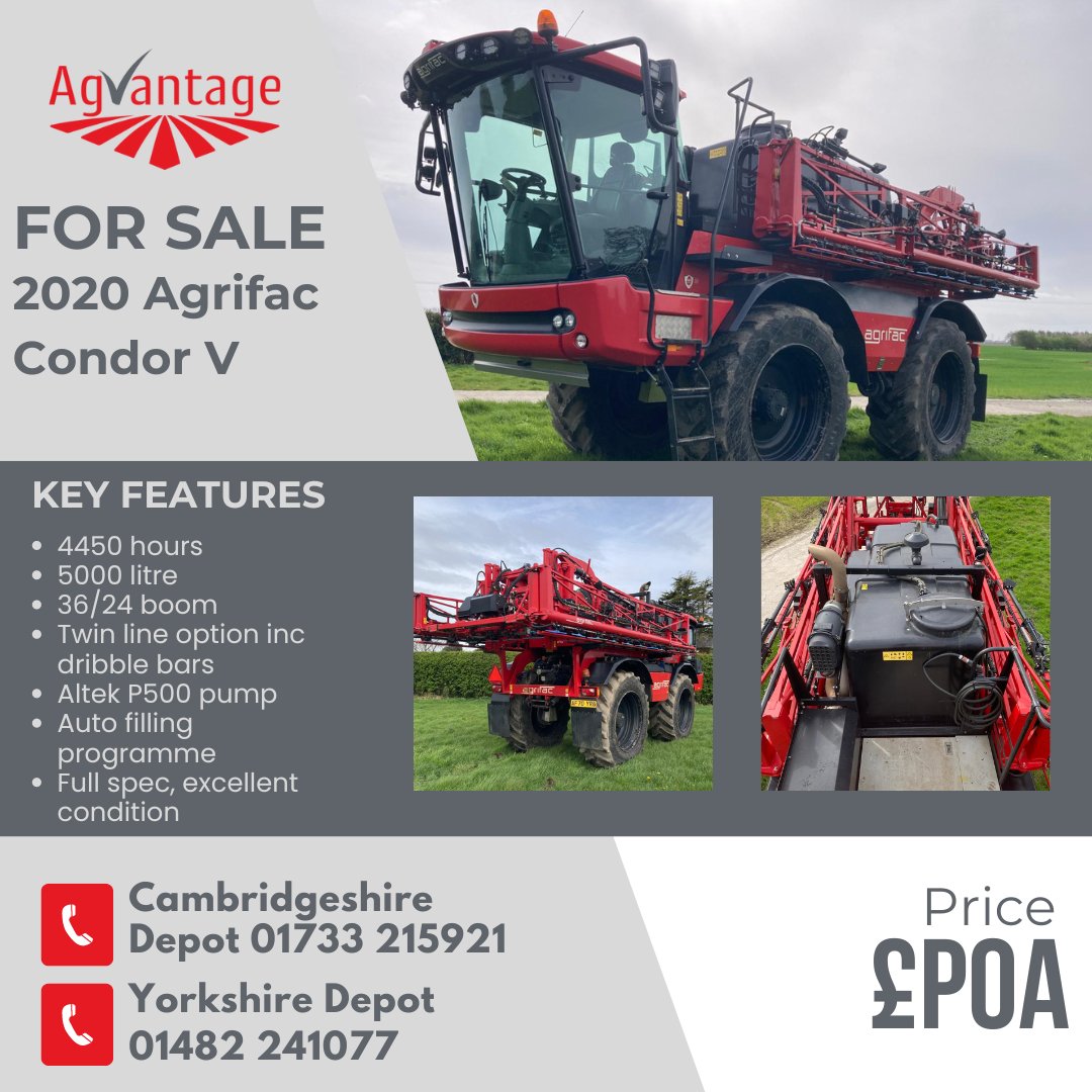 🚨Used Machine Of The Week! 🚨

Take a look at this Agrifac Condor V at agvantage.co.uk or get in touch for more details:
📞Cambridgeshire Depot 01733 215921
📞Yorkshire Depot 01482 241077
📧info@agvantage.co.uk