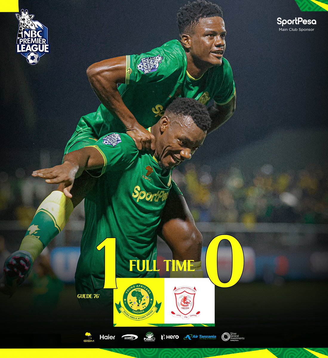 𝐅𝐔𝐋𝐋 𝐓𝐈𝐌𝐄⏱️| #NBCPremierLeague 

Young Africans SC 1-0 Coastal Union 

#TheClubAboveAll
#DaimaMbeleNyumaMwiko