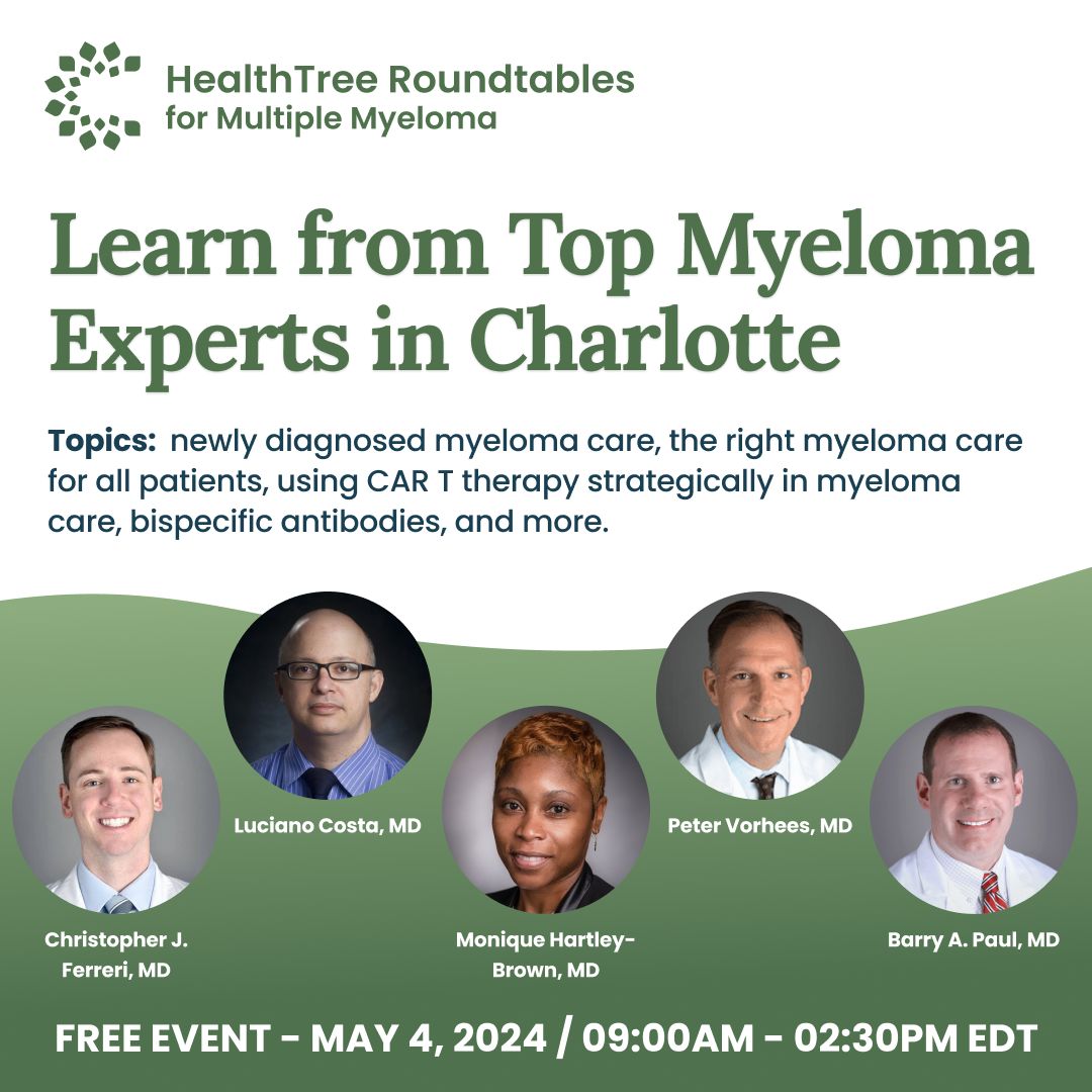Join us next Saturday for a day of learning from top myeloma specialists in Charlotte! Link to register: buff.ly/49Vy8nN